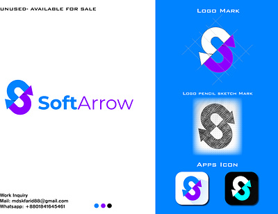 Letter S for Softarrow Logo Concept 3d logo a b c d e f g h i j k l m n o p apps icon brand identity logo company brand logo creative logo creative logo minimalist logo graphic design mark modern logo typographic logo vector