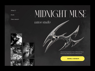 Midnight Muse - Tattoo Studio Website bold creative hero hero section interface landing page minimal studio tattoo typography ui ux web web design web page website