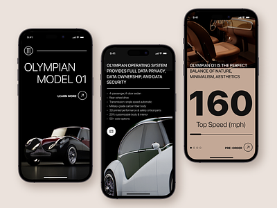 🛞 Olympian Cars Mobile Website Concept automobile automotive design cars classic design concept e commerce ecommerce electric cars electric vehicles ios mobile olympian motors tesla ui vehicles vintage cars web design website wheels