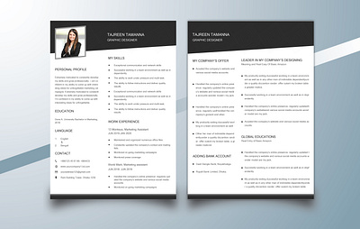 Professional CV, Resume, and Cover letter design adobe illustrator adobe photoshop black and white resume coloring resume cover letter cover letter writting cv cv righting cv template design graphic design illustration letterhead design linkedin resume office resume resume resume design resume editing