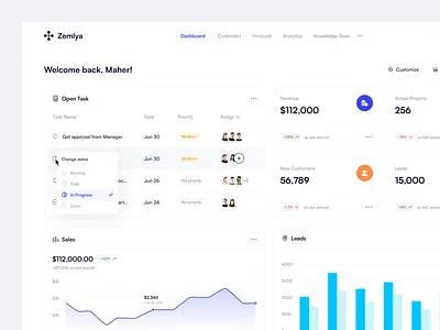 Zemlya - Dashboard analytics business chart clean crm dashboard design designer finance financial graphic design sales transaction ui uidesign ux uxdesign web web app website