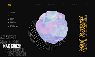 Website redesign by musician Max Korzh cyberpunk gologrphy landing lines music typography website yelllow