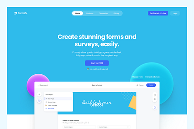 Formsly | Create stunning forms and surveys, easily. ai clean design flat landing page logo minimal responsive ui user interface ux web