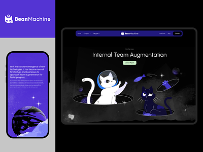 BeanMachine - Team Augmentation cats cosmos hero image illustration mobile planet responsive space team ui ux uxui web website