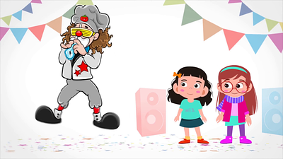 Short animation of a clown that surprises girls for birthday 2d 2d animation after effects animated logo animation birthday character character design clown design happy icon animation illustration kids logo animation mograph morphing motion graphics party vector