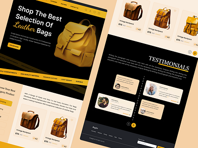 Leather Bag Website Landing Page bags black freelance landing page ui website design yellow