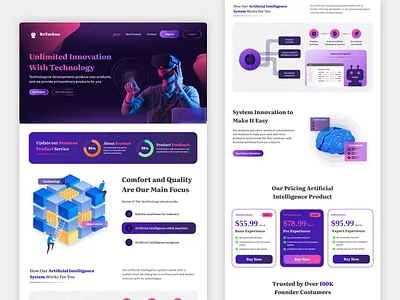 RoTechno - Technolgy Landing Page ai landing page artificial intelligence ui future landing page future ui landing page purple ui technology landing page technology ui technology ui design technology website design ui ui design website design