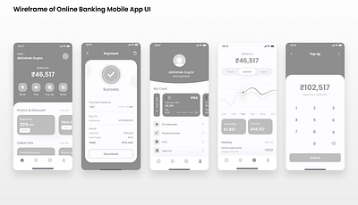 Wireframe of Online Banking Mobile App UI app design graphic design ui uxui design wireframe