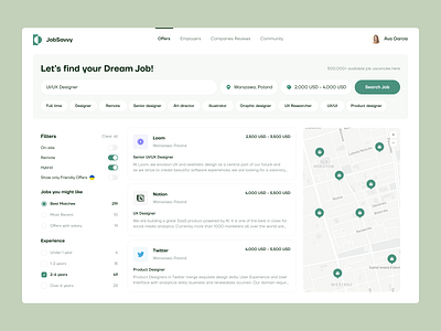 JobSavvy — job finder platform app career clean concept figma hiring job application job finder job listing map minimal platform portal recruitment ui ux