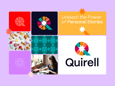 Quirell - Logo Design ✨ brand identity design branding colorful logo creative branding creative logo journal lettering logo logo pattern magic modern logo personal platform spark stained glass star typography visual identity design wand write