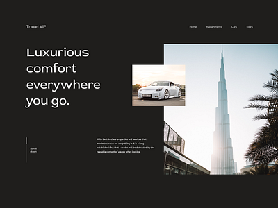 Luxurious Tours and Travels black and white booking car car rent graphic design holiday hotel landing page luxury tour travel ui website