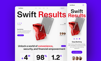 Swiftbank: Swift Results bank banking card dailyui design desktop digital landing landing page mobile ui uidesign uiux ux web website