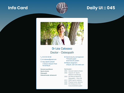 Info card DailyUI 045 branding contact curriculum cv daily ui design doctor graphic design health center hospital illustration info card medical photo presentation ui