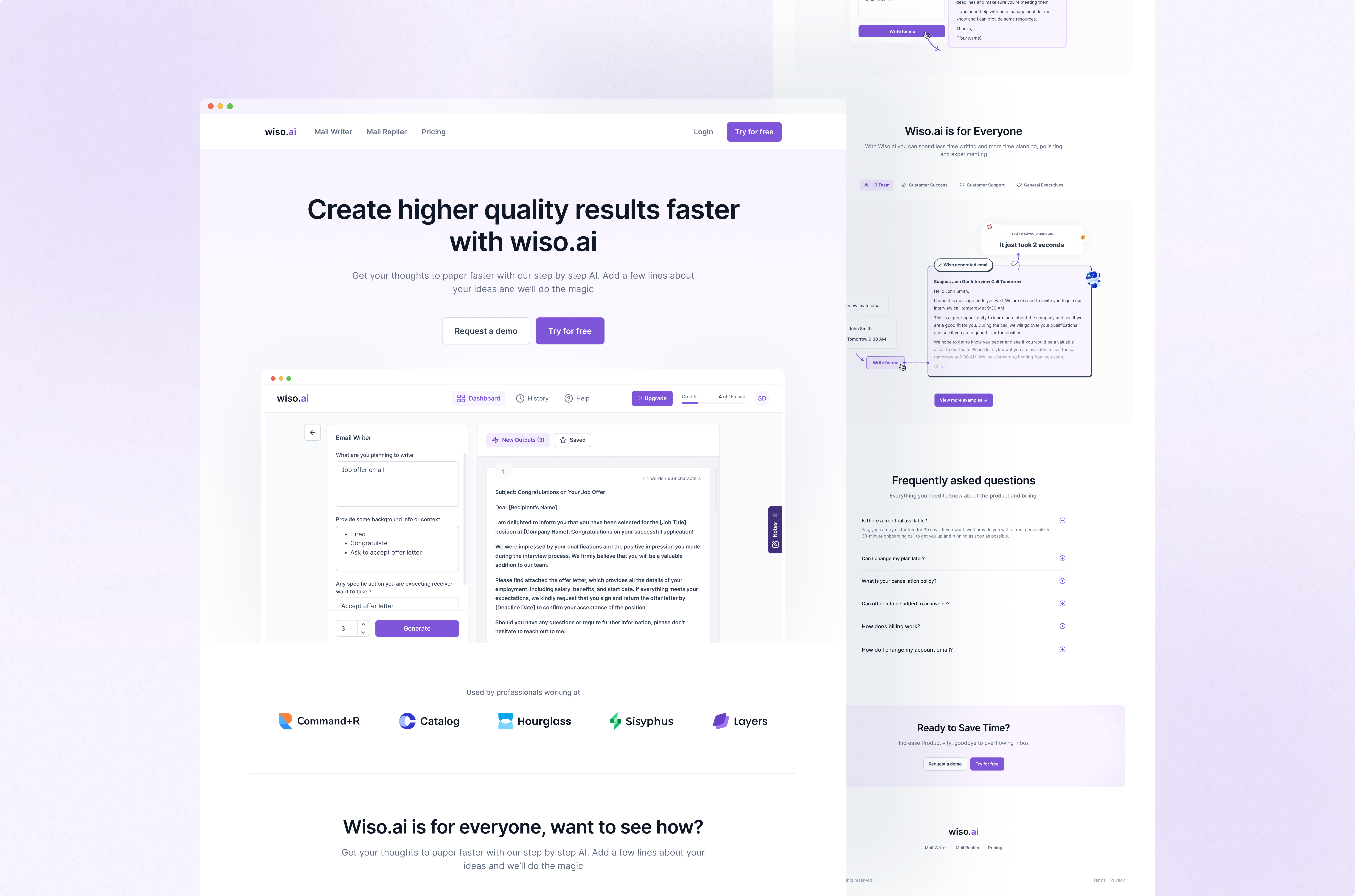 Wiso.ai Landing Page ai ai writing b2b landing page product design saas ui ux uxdesign web design website