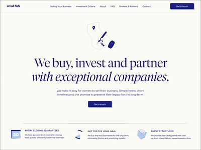 Small Fish Landing Page Design blue landing page private equity refined saas serif tech vc venture capital