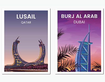 Building Illustration into poster size adobe illustrator building illustration building vector burj al arab car illustration dubai illustration lusail qatar vector art