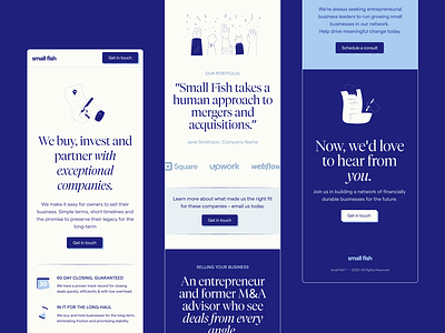 Small Fish Mobile Landing Pages blue landing page one page private equity saas tech vc venture capital
