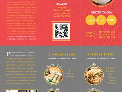 Seattle Pho Bac Tri-fold Brochure branding brochure design graphic design illustration typography vector