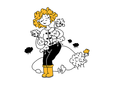 Funny girl with sheeps book illustration character illustration digital drawing drawing girl illustration sheep sketch stroke vector