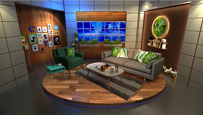 3D Set Of Coffee Table Indus News Show 3d modeling 3d news set 3d news studio 3d rendering 3d set 3d stall