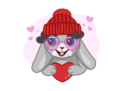 Bunny in love bunny character character illustration children illustration digital art heart illustration love rabbit romantic sticker vector дитяча ілюстрація