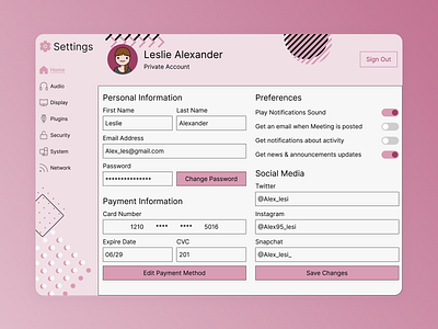 #DailyUI 007: Profile Settings cartoon design edit illustration profile settings ui user user settings ux web design website