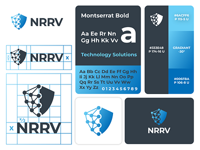 NRRV logo redesign blue brand brand guide branding clearspace contemporary gradient lettermark logo design logo redesign logomark minimal minimalist modern redesign revamp security shield technology typography