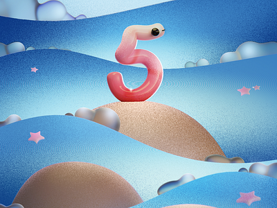 Number 5 36daysoftype 3d 3d art blender branding design grain illustration landscape letters logo number render sea water