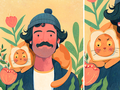 The Wanderer with a Cat animal cat character explorer illustration man people pet plant traveler uran