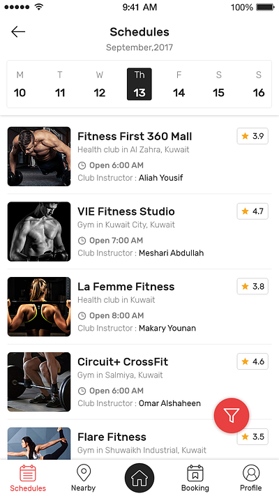 Calendar Schedule -GYM Fitness calendar cards fitness app fitnessapp gym gymapp list view listing listview mobile app mobileapp schedule ui