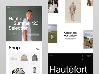 Hautéfort. Home & Shop pages branding casual clean desktop e commerce fashion gradient graphic design minimalistic sans shop store streetwear style techno typography wear web design