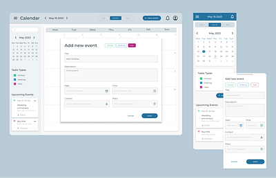 Desktop and mobile calendar service calendar design mobile app ui ux