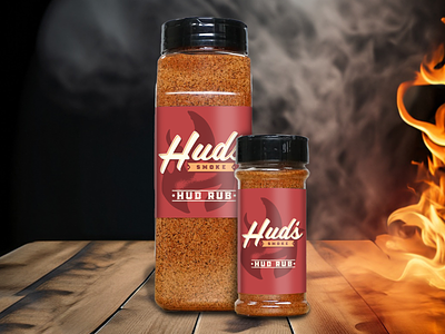 Hud's Smoke - Hud Rub Label barbecue barbeque bbq branding cooking design fire logo meat mockup rub smoke wood