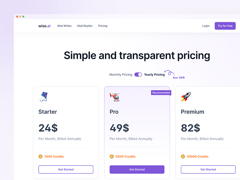 Wiso Pricing Web Page b2b plan pricing pricing pricing cards product design saas ui ux uxdesign web design website design