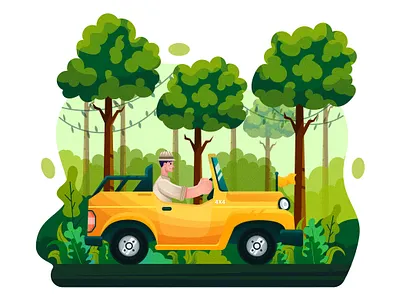 Jungle Safari Illustrations adobe illustrator character illustration jungle illustration jungle safari offroad jeep vector vector art vector illustration