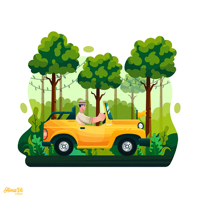 Jungle Safari Illustrations adobe illustrator character illustration jungle illustration jungle safari offroad jeep vector vector art vector illustration