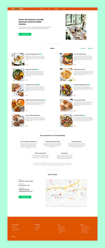 TheGreenTable design homepage restaurant tbilisi ui uidesign uiux ux