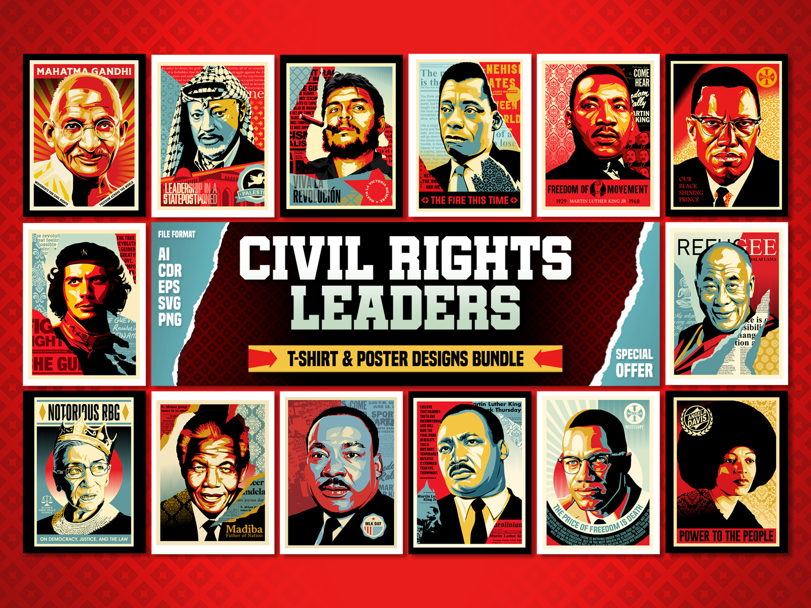 Civil Rights Leaders - T-shirt & Poster Designs Bundle by