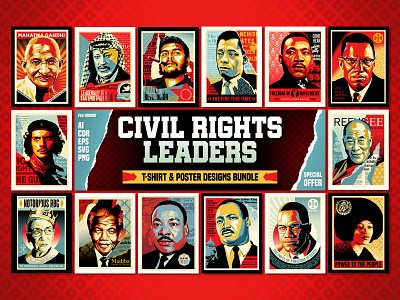 Civil Rights Leaders - T-shirt & Poster Designs Bundle freedom