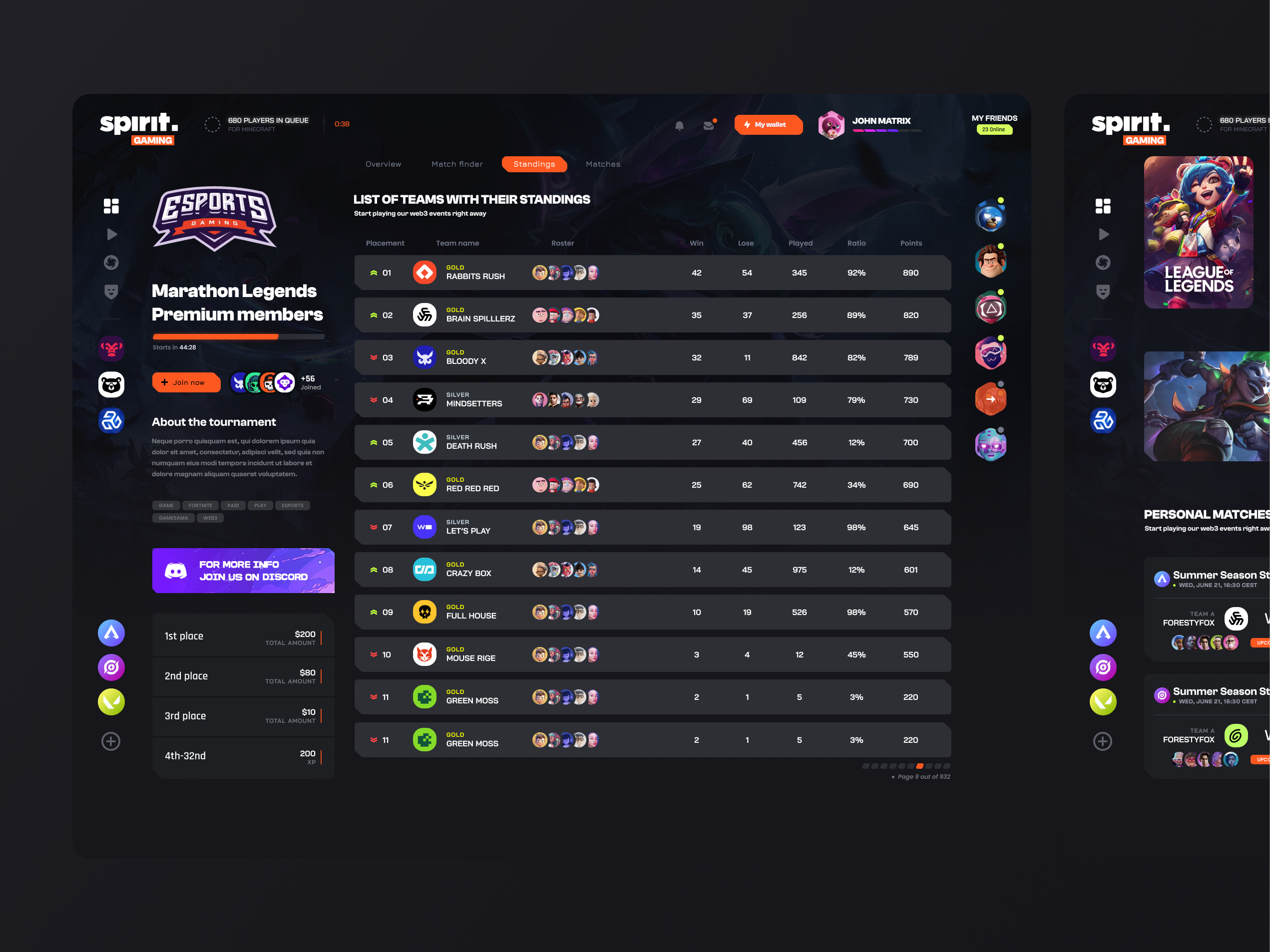 Example of Tournament Platform Design