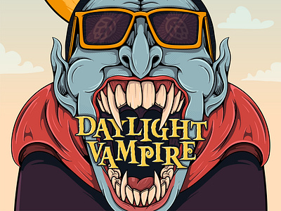 Daylight Vampire beer art character cloak craft beer daylight dipa dracula fangs illustration sky sun sunglasses sunlight sunset vampire vector