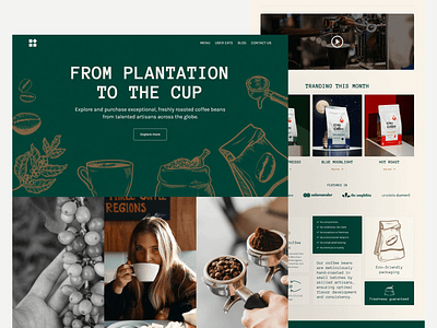 Landing Page UI Design: Coffee Roasting Business beans blend blends cafe coffee design flavors green landing page roasting ui user interface webdesign website yellow