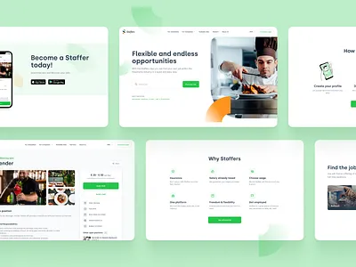 Staffers - Job Platform for Hospitality Industries clean design figma green interface job minimal orange platform portal staff ui user experience user interface ux web webdesign website white work