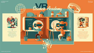 Design Concepts for VR Science Academy ai branding character concept art education graphic design illustration logo science virtual reality vr