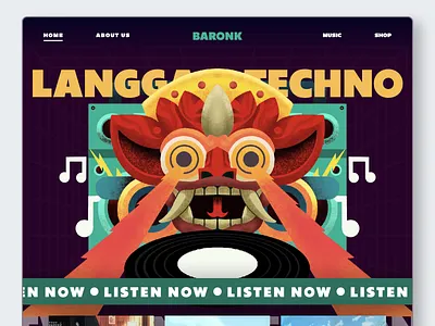 👹Baronk - Hero Illustration art bali barong characters culture digital painting electronic music flat flat illustration hero hero section illustration music procreate production ui