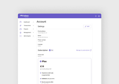 Trisbee Business Account Settings app design ui ux web