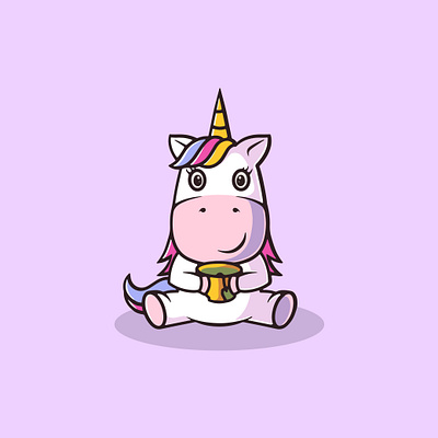 Cute Unicorn Drinking Green Tea Illustration graphic design illustration ui unicorn magic