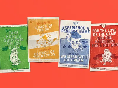 TBones Baseball Stadium Posters baseball blue concessions condiments design graphic design green hotdog illustration milkshake minor league nacho red relish yellow
