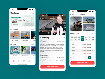 Book Activities Mobile IOS App activity booking activities ios app mobile app paddleboard skydiving sup board ui ux