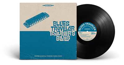 Blues Traveler - Traveler's Blues album artwork album cover blues traveler branding cd cd design harmonica jazz jazz album john popper retro branding retro design retro typography round hill records travelers blues vintage vinyl vinyl vinyl design